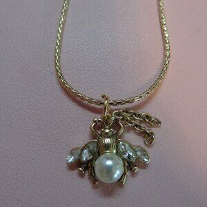 Upcycle/Repurposed Designer GG Crystals/Pearl Bee Zip Charm💗w/Snake Necklace